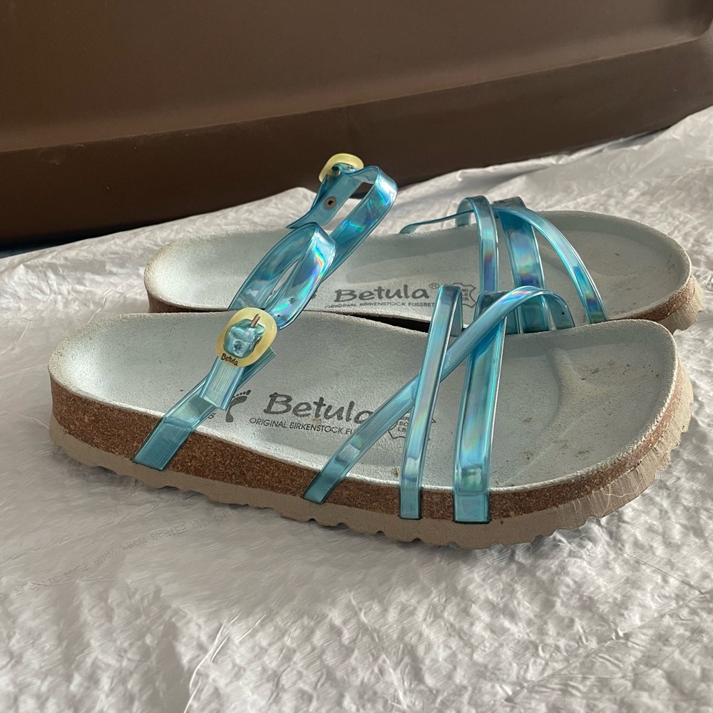 Betula Women's Iridescent Blue Multi-Strap Cork Sandals